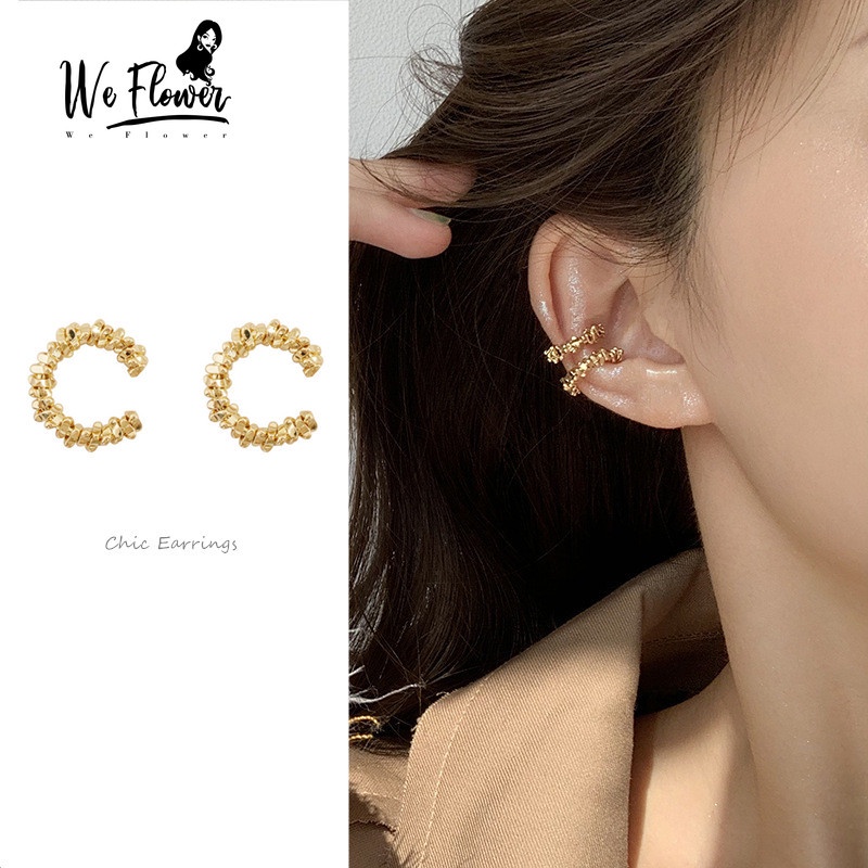 Khuyên vành tai WE FLOWER kiểu dáng bánh răng nhỏ mạ vàng 14K thời trang dành cho nữ