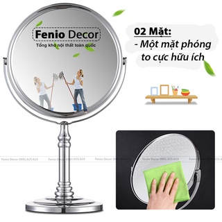 Gương trang điểm để bàn lật xoay 2 mặt [PHÓNG TO] viền inox sáng bóng cực sang trọng