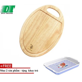 Thớt oval có rãnh 280 gỗ đức thành 01255-mua 2 tặng kèm 1 khay trà