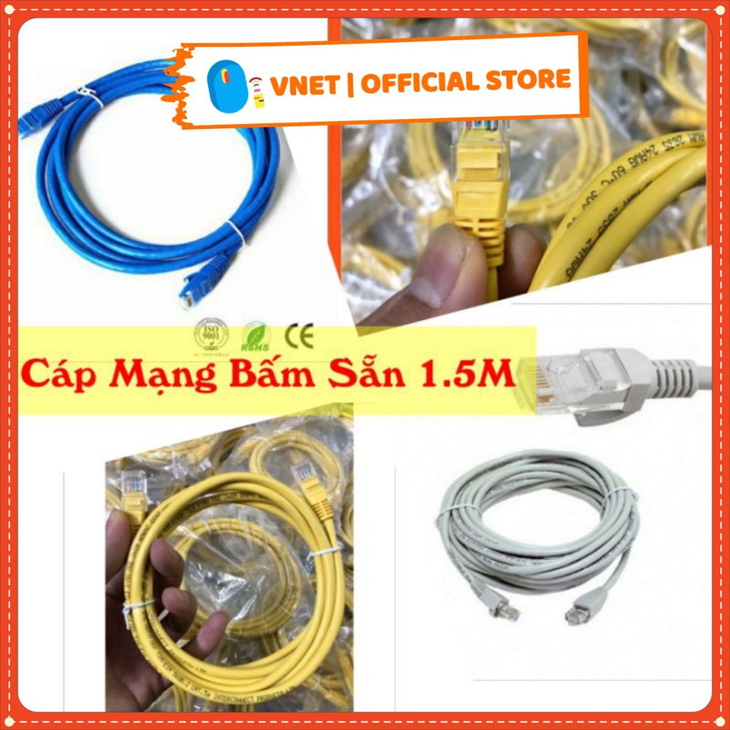 Dây cáp mạng dây mạng Lan bấm sẵn 2 đầu Cat 5E 0.5M 1.5M 2M 3M 5M cao cấp bền bỉ ổn định giao màu ngẫu nhiên