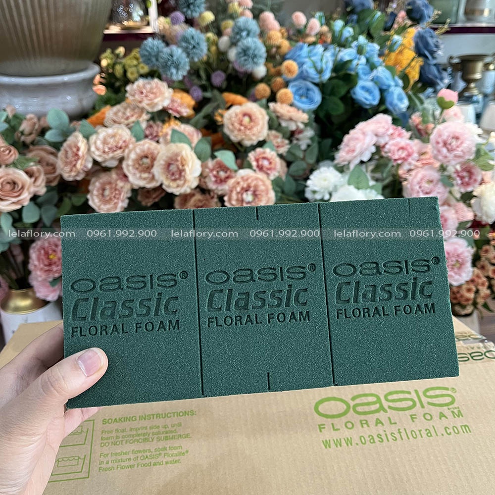 (1 viên) Xốp xanh cắm hoa tươi, hoa sáp, mút xốp Oasis Malaysia chính hãng