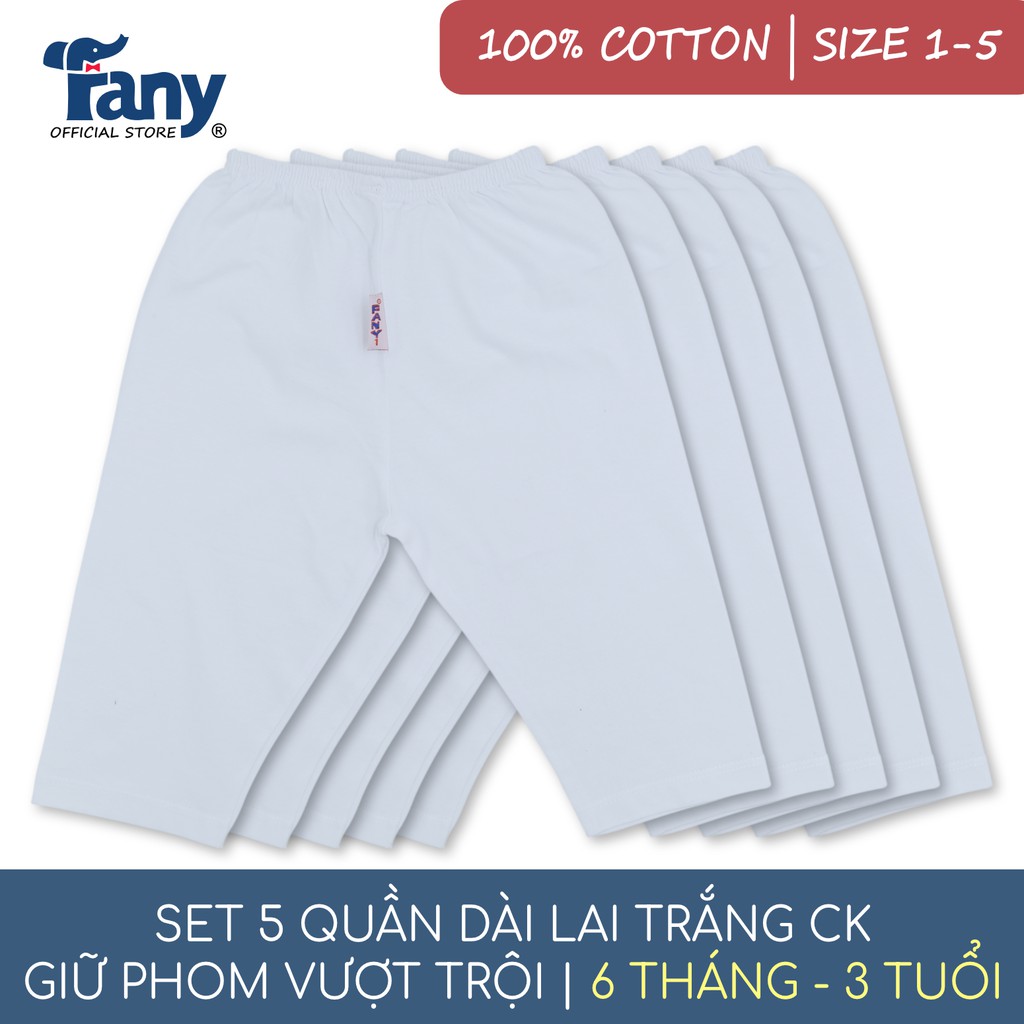 Set 5 quần dài lai trắng CK Fany® size 1-5 cho trẻ 6 tháng-3 tuổi 100% cotton mểm mại-thấm hút-thoáng khí 5 quần/ bịch
