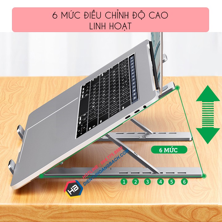 Giá đỡ laptop stand nhôm hỗ trợ tản nhiệt - Có thể gấp gọn chỉnh độ cao - Để laptop ipad macbook surface N3 / LS739