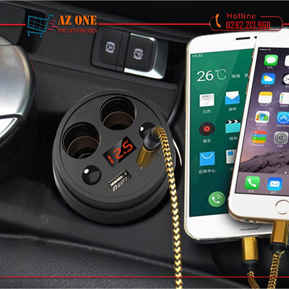 Bộ Chia Tẩu Sạc Và 2 Cổng USB Car Charger 2 USB PORTS Cao Cấp Trên Ô Tô