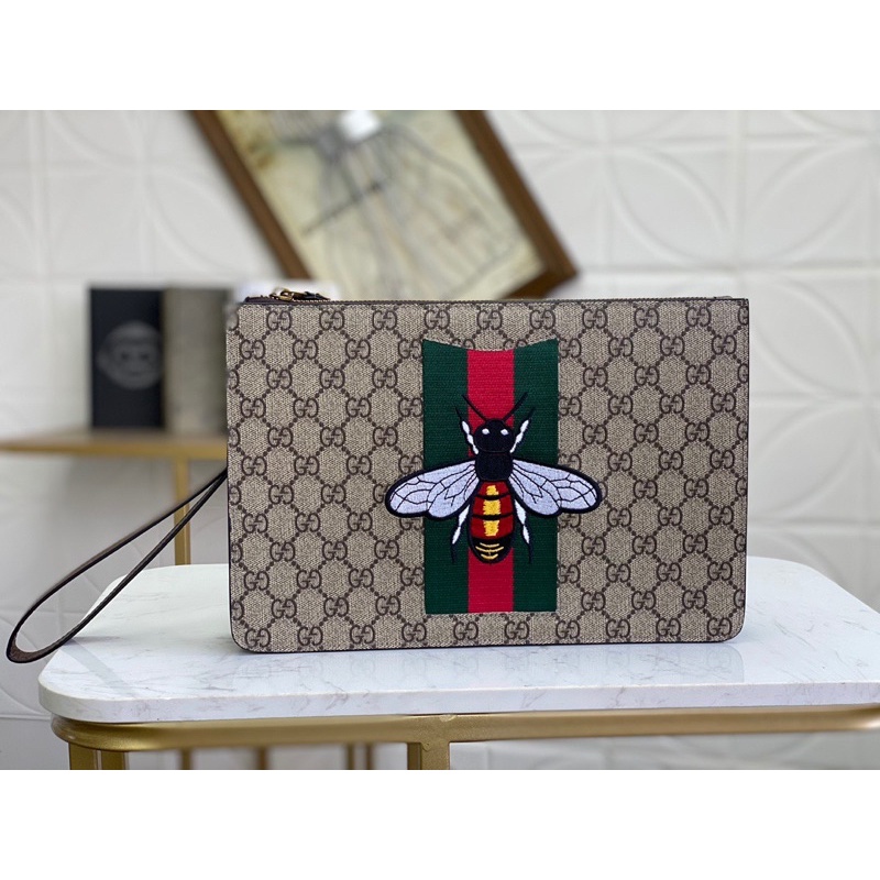 Clutch cầm tay nam Gucci GC Supreme da thật cao cấp thêu hình ong