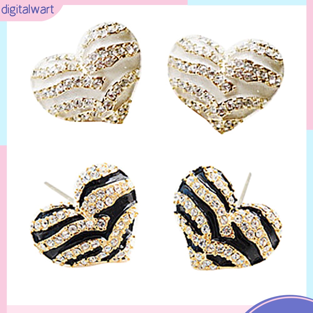 Cặp khuyên tai trái tim đính đá quý nhân tạo lấp lánh sang trọng cá tính dành cho nữ