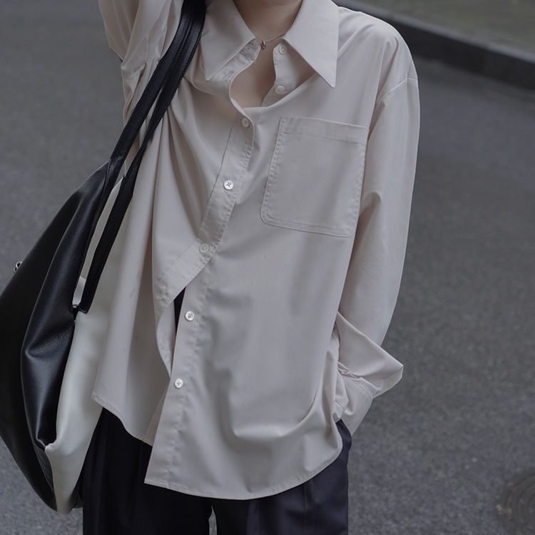 Áo Sơ Mi Dài Tay Màu Sắc Đơn Giản Phong Cách Vintage