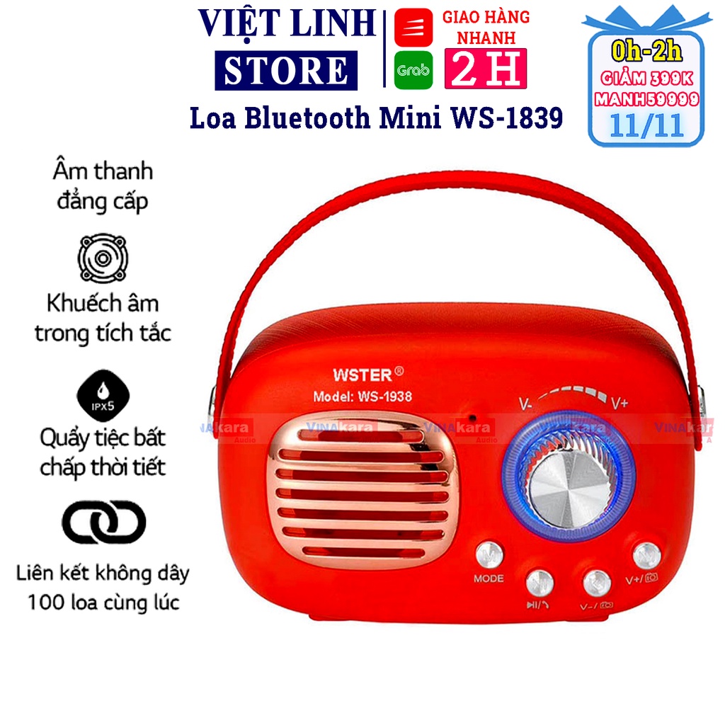 Loa Bluetooth mini Kimiso Ws -1839, loa di động không dây USB âm thanh chất lượng tốt, bass cực êm - BH 6 tháng