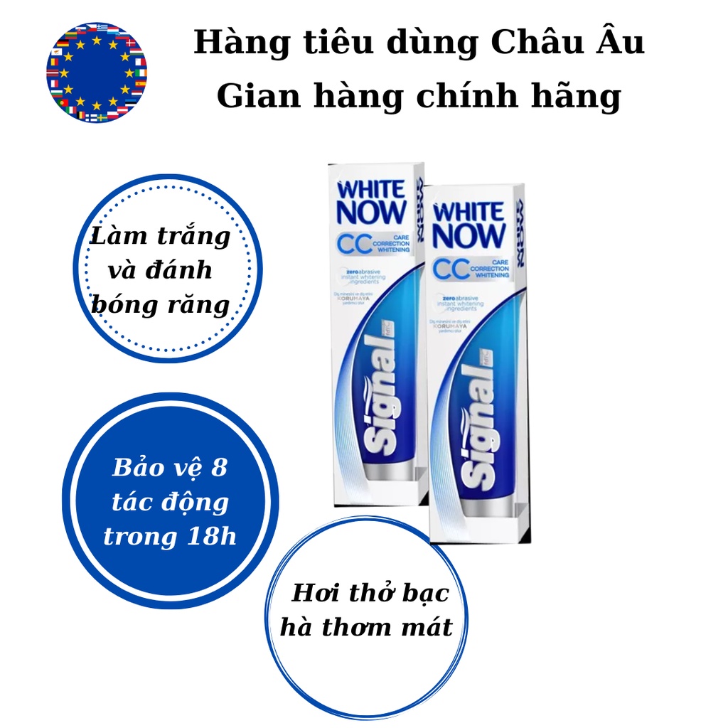 Kem đánh răng Signal, White Now, trắng răng, thơm miệng, nội địa Châu Âu