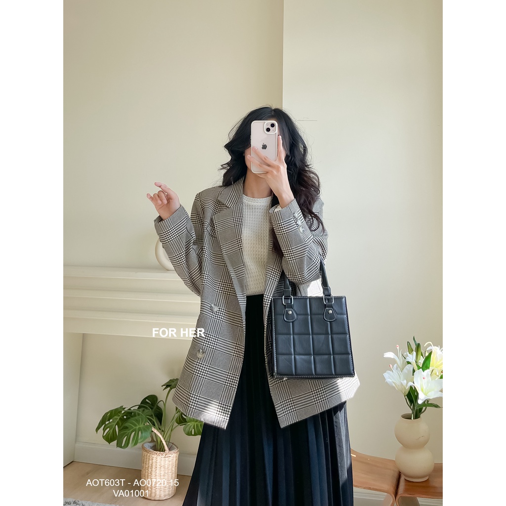 Áo vest nữ công sở 4 nút sọc caro AO0720