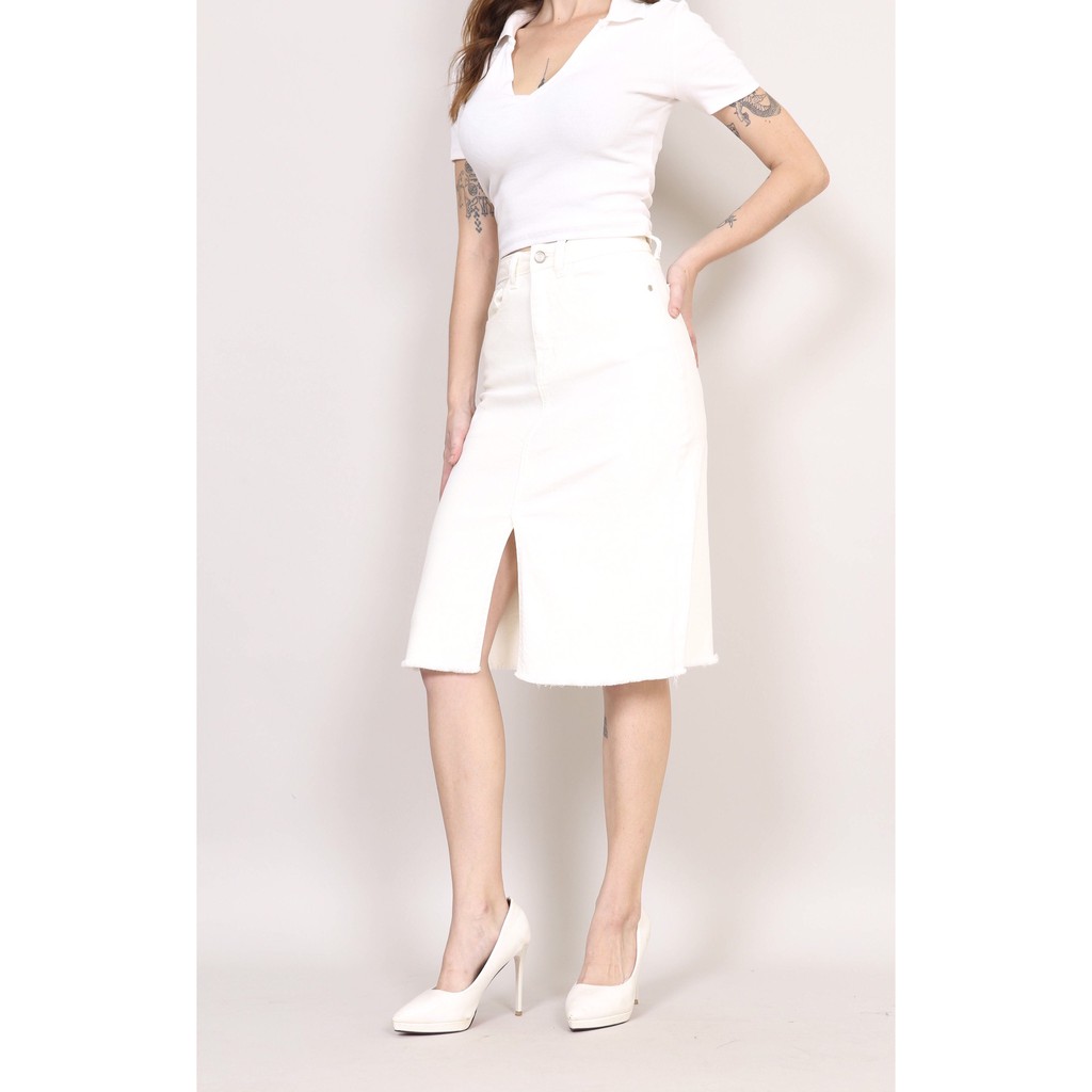 Chân Váy Jean midi  Đen Trắng dáng A Dài xẻ trước gấu Tua CT JEANS | BigBuy360 - bigbuy360.vn