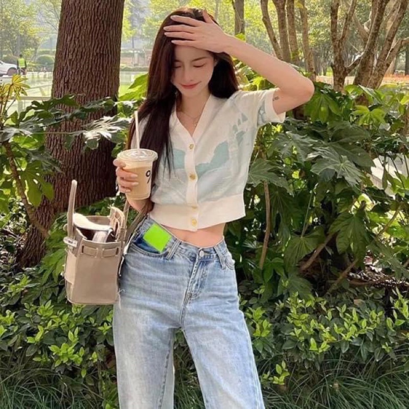 Áo kiểu croptop len dệt tay ngắn nữ tiểu thư - Order taobao quảng châu