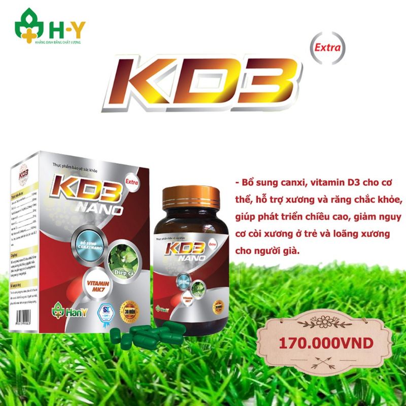 KD3 NANO Extra (lọ 30 viên) bổ sung canxi hữu cơ từ tảo biển giúp xương răng chắc khỏe, giúp phát triển chiều cao