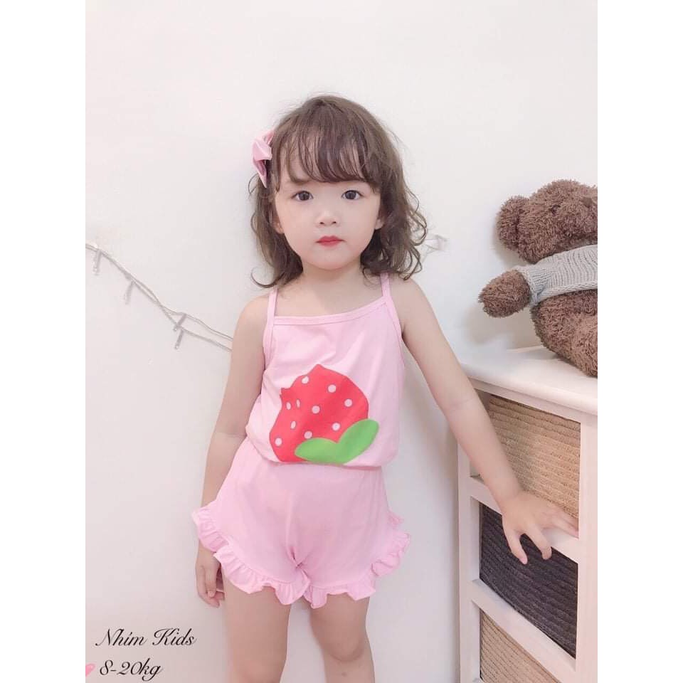 Đồ Bộ Bé Gái 2 Dây Chéo Cotton Hoa Quả 6-17kg