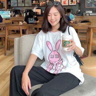 Áo Thun Nữ Unisex Màu Trắng In Hình Con Thỏ DLX