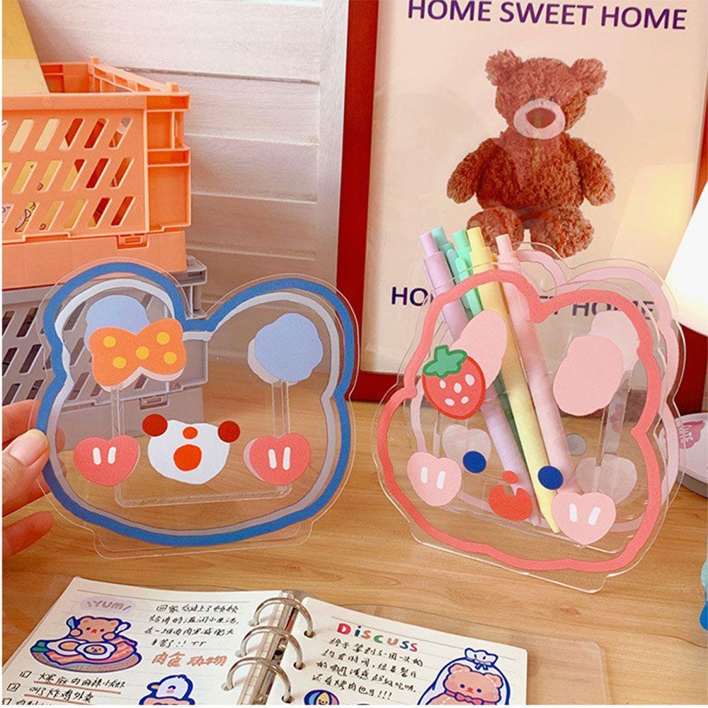 PISTA Giá Đỡ Bút Bằng Acrylic Hình Chú Gấu Dễ Thương Để Bàn Tiện Dụng