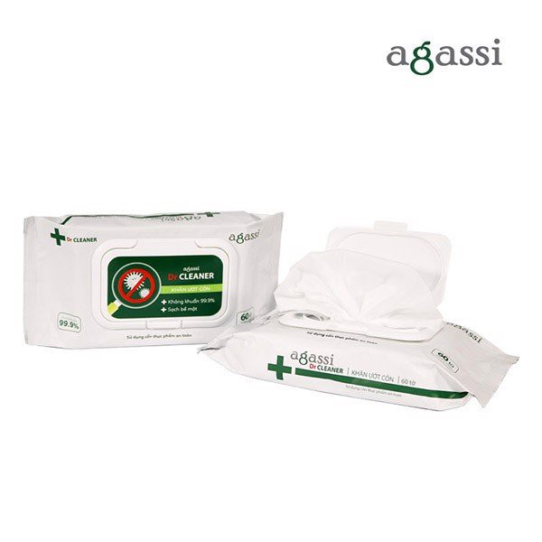 Combo 05 gói Khăn ướt cồn Agassi Dr Cleaner kháng khuẩn 20 tờ/gói