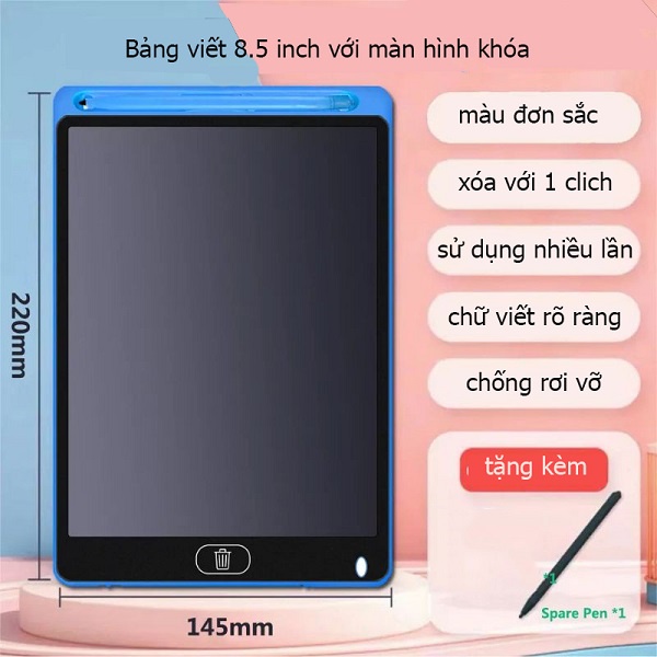 Bảng viết tự xóa thông minh LCD 8.5 inch cho bé tập vẽ, tập viết, thúc đẩy tư duy sáng tạo