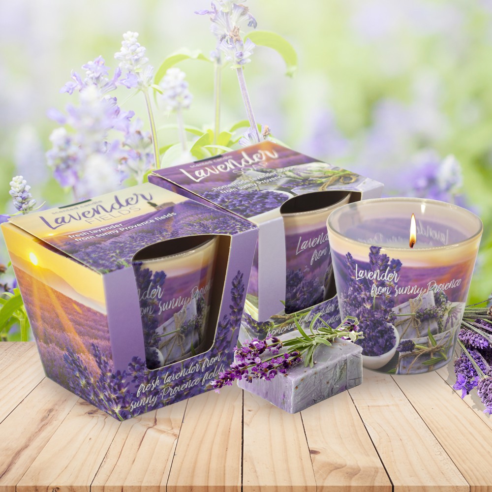 Ly nến thơm cao cấp Bartek Lavender Fields&Soap 115g QT04965-cánh đồng oải hương, thư giãn, khử mùi(giao mẫu ngẫu nhiên)