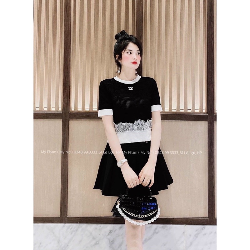 Áo len ô chữ x viền ren cao cấp