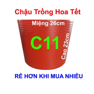 Chậu nhựa đỏ C11 trồng hoa Tết, trồng rau, trồng cây