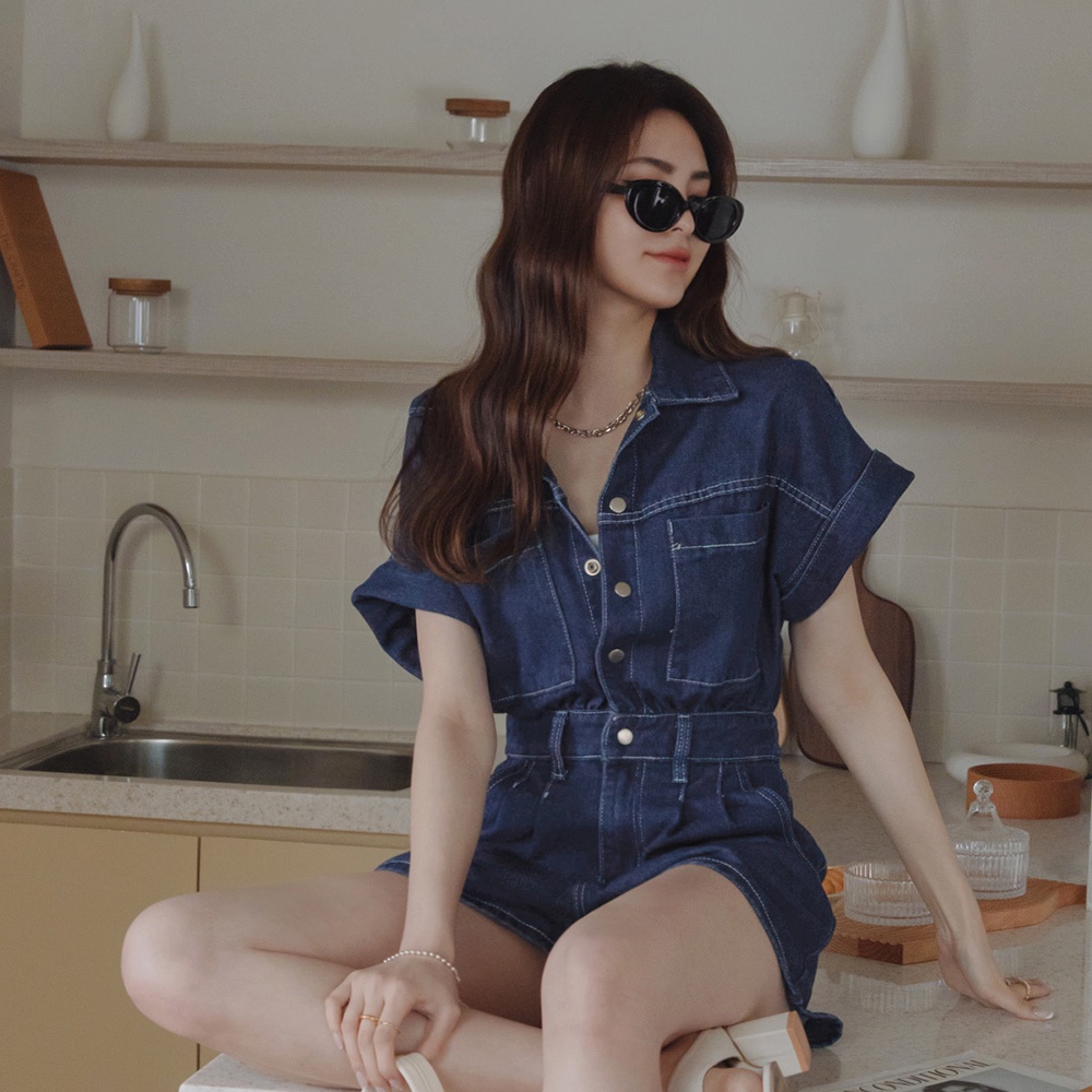 Jumpsuit denim tay cài nút cá tính nữ Air Space Lady 2111828007