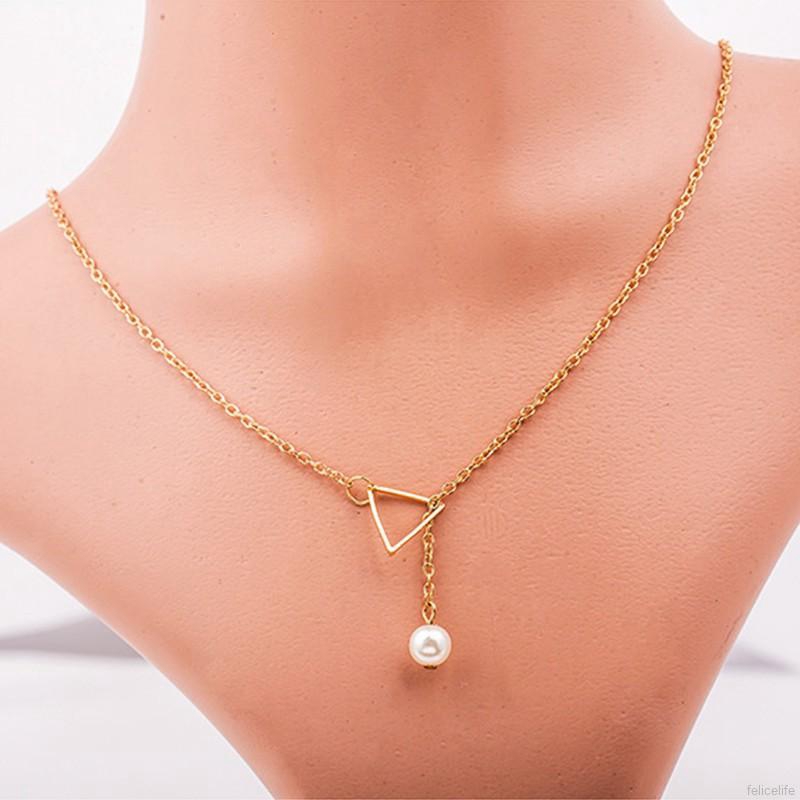 Dây chuyền ngọc trai hình tam giác đơn giản có thể điều chỉnh kích cỡ