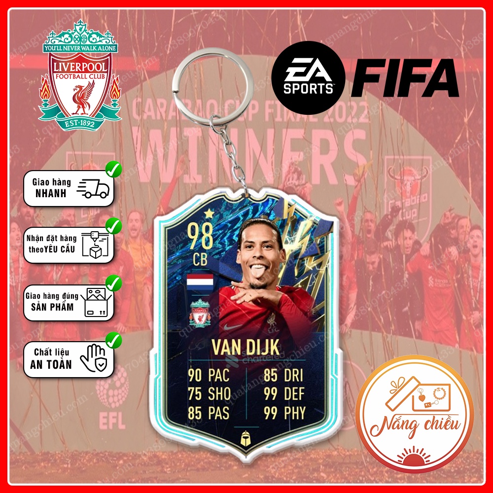 Móc khóa Van Dijk, CLB bóng đá Liverpool - Dày In Sắc Nét 2 Mặt