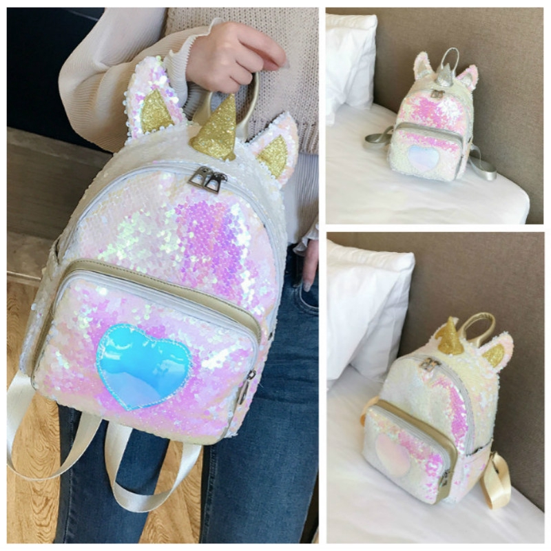 Glitter Gold silver Sequin Unicorn Backpack