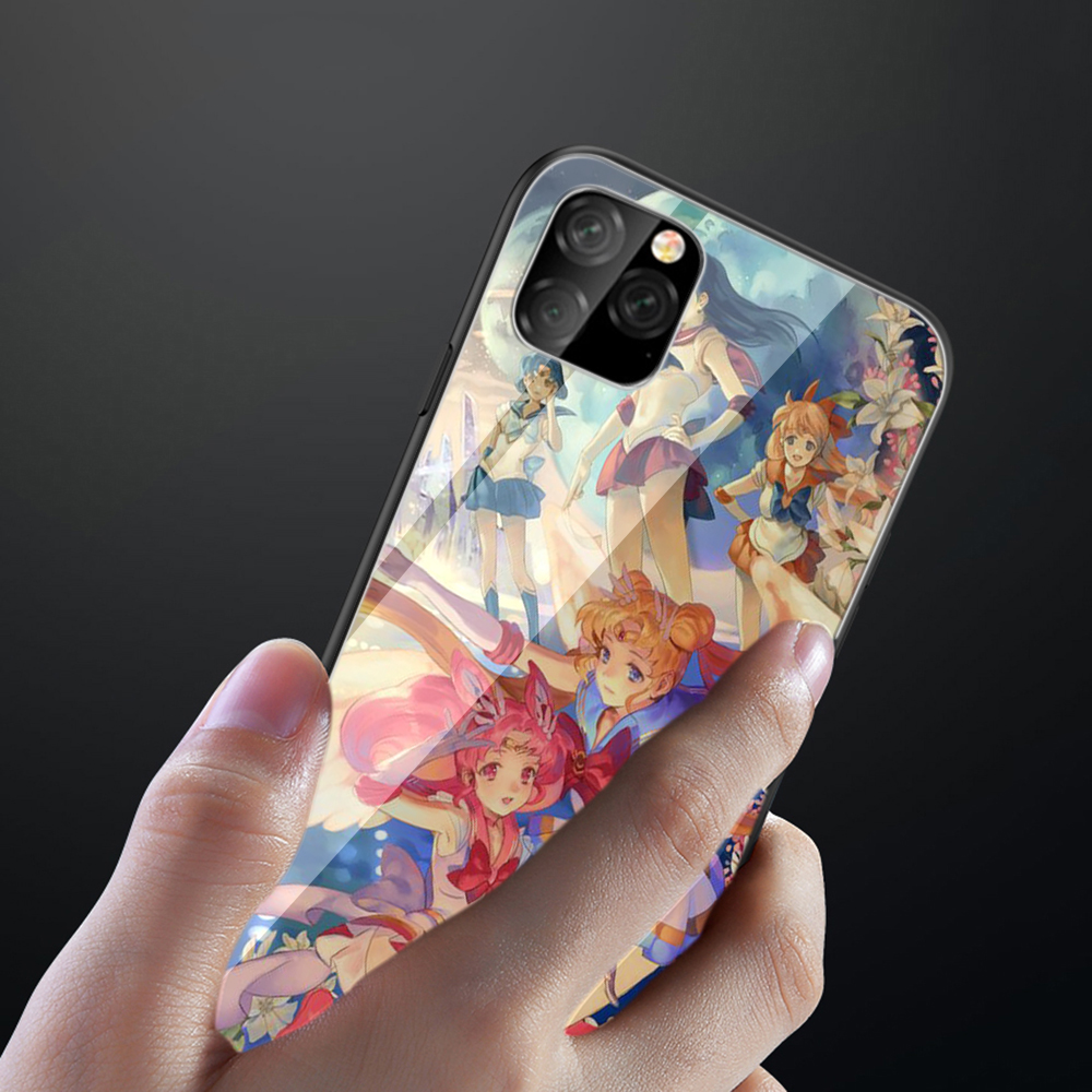 Q100 Sailor Moon Animation Cartoons iPhone SE 6 6s 7 8 Plus Xs 11 Pro Max X XR Tempered glass Soft Case