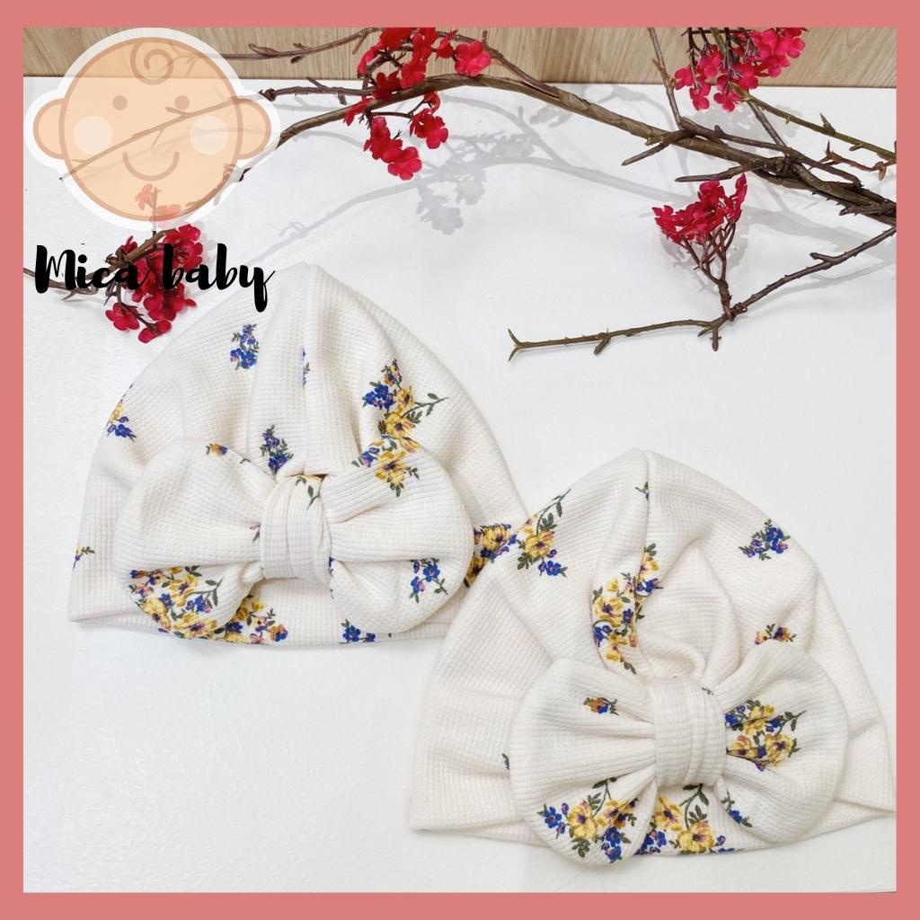 Mũ nón turban nơ trắng họa tiết hoa dễ thương cho bé 6-10kg Mica baby MTB82