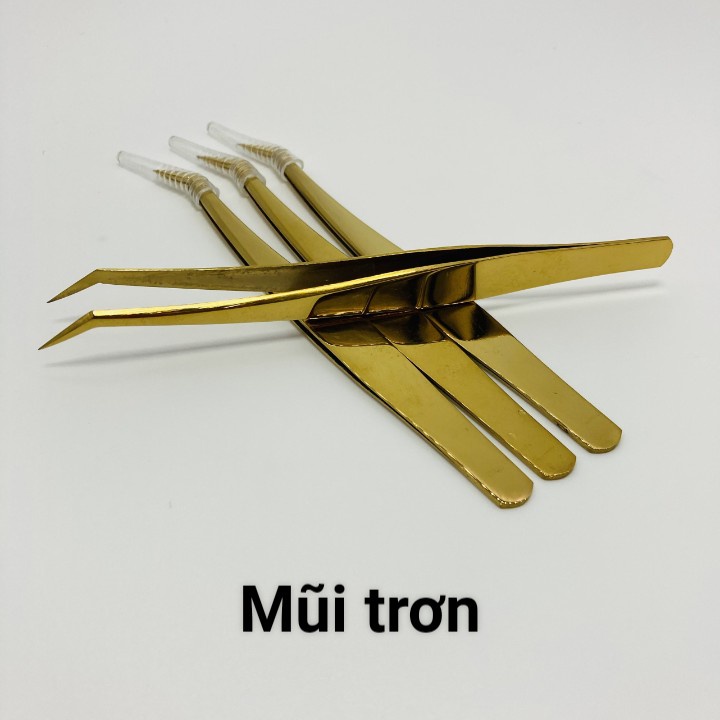 Nhíp cong 45 độ Vàng Nhám_ nhíp cong bao da mới (VÀNG)_dụng cụ mi_Huy Hoàng Mi