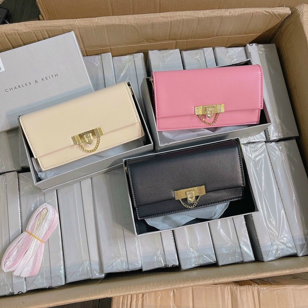 Túi xách nữ chữ C dáng clutch khóa nhọn nhiều ngăn đựng vừa điện thoại có dây đeo chéo