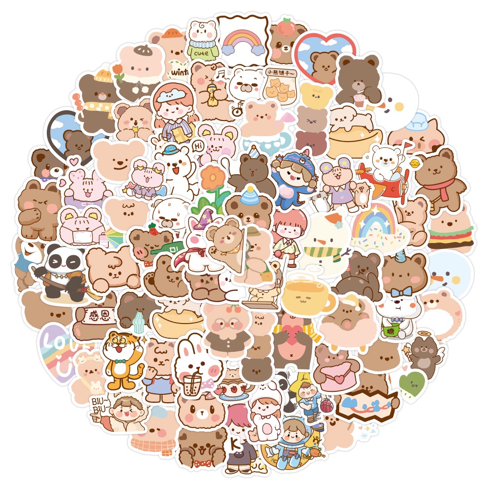 Sticker cute hình gấu dán laptop chống nước, hình dán điện thoại, vali, mũ bảo hiểm sét 100 hình