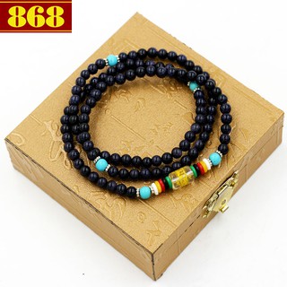 Chuỗi tay 108 hạt đá lam sa đen 6 ly