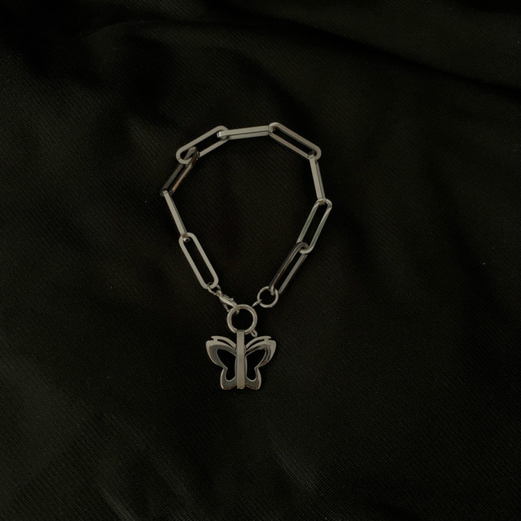 Dây Chuyền Mặt Hình Bướm Bằng Thép Titan Phong Cách Hip Hop 22704 Có Thể Sử Dụng Như Vòng Tay