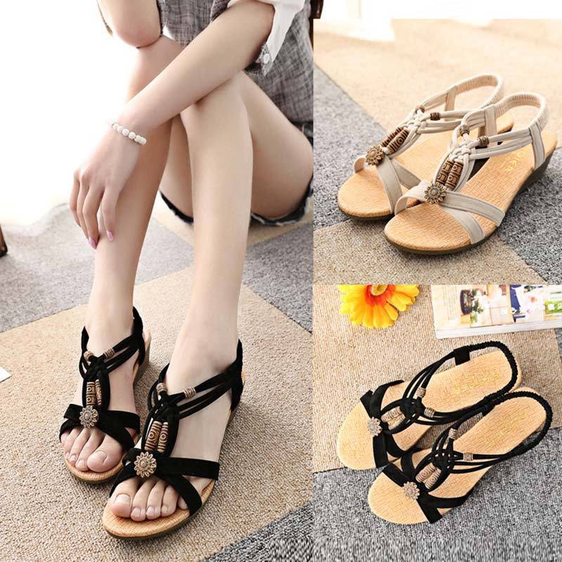 Giày Sandal xỏ ngón đế xuồng phong cách Bohemian cho nữ