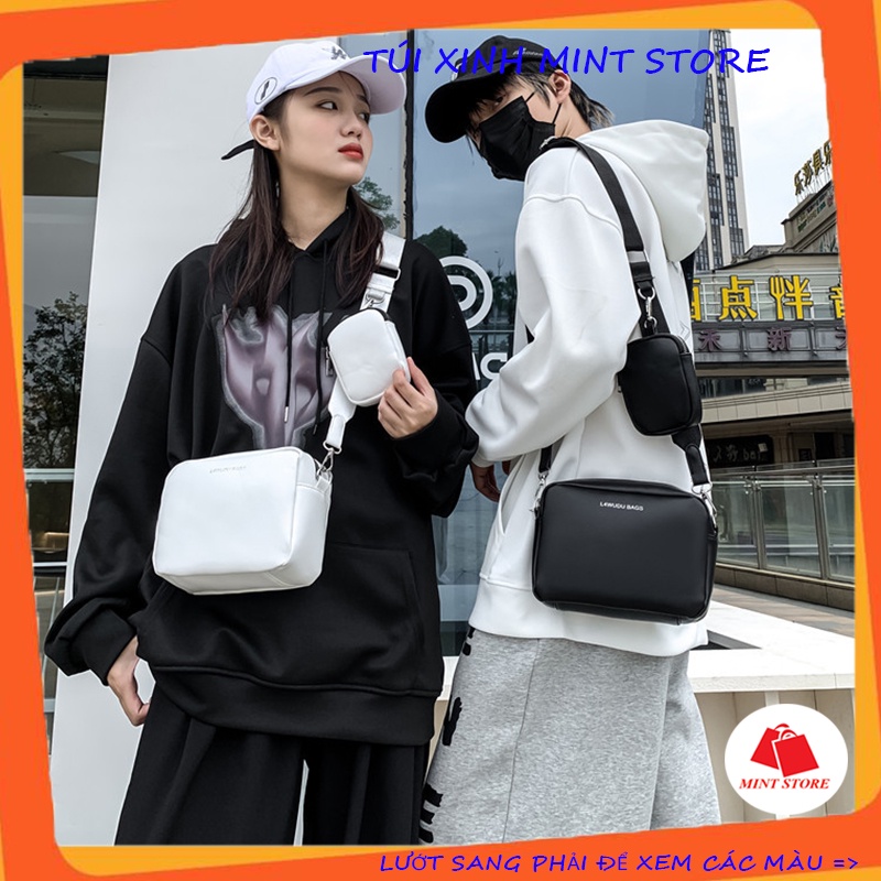 Túi đeo chéo unisex nam nữ da mềm bộ đôi set 2in1 cá tính  Túi xinh mint store PK 374