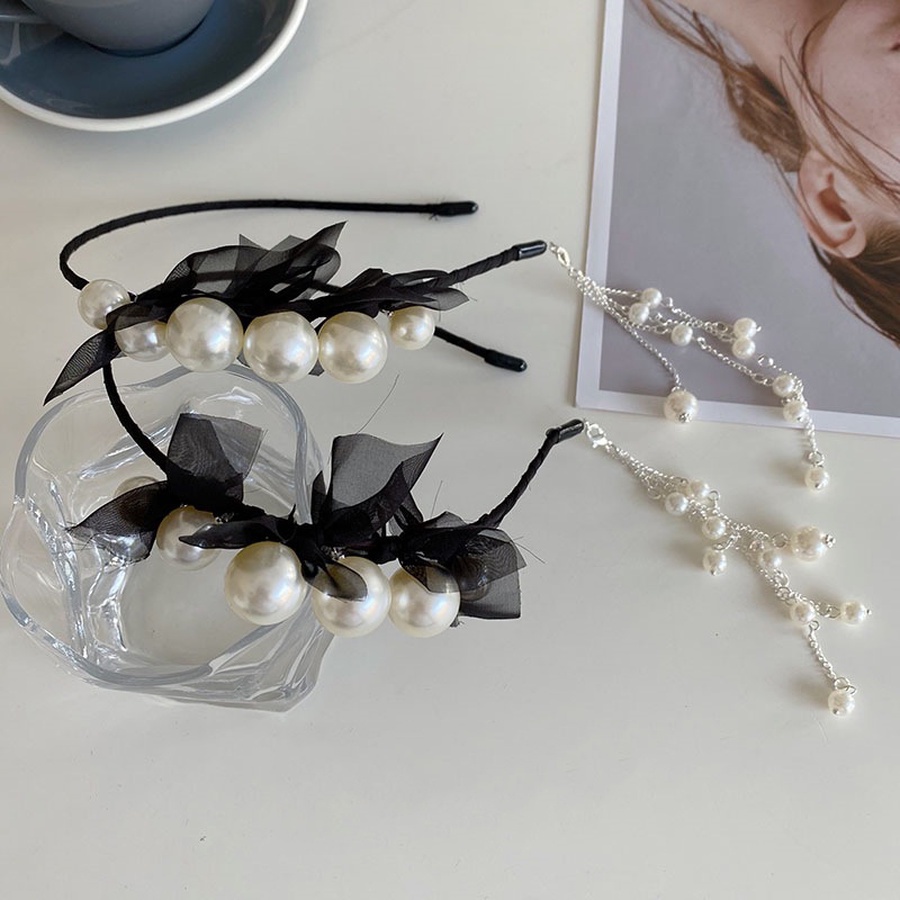 Băng Đô Ren Đính Ngọc Trai Và Nơ Có Thể Tháo Rời Thời Trang Hàn Quốc Cho Nữ