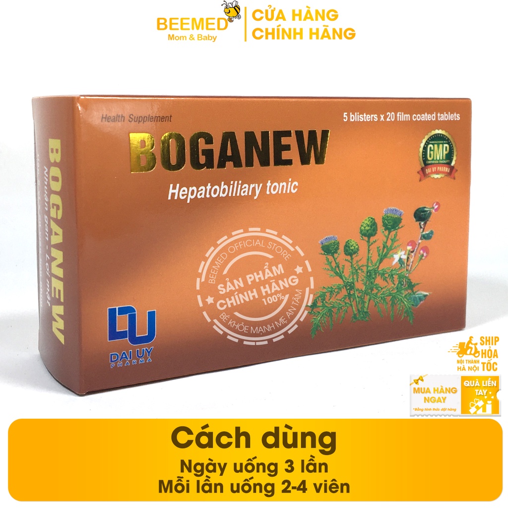 Bổ gan Bogannew - giúp bổ gan - lợi mật - Tăng cường chức năng gan - Từ cà gai leo, actiso, hộp 100 viên