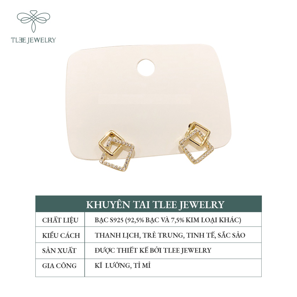 Khuyên tai bạc nữ TLEE mặt vuông kép nạm đá cao cấp NCJ B0101