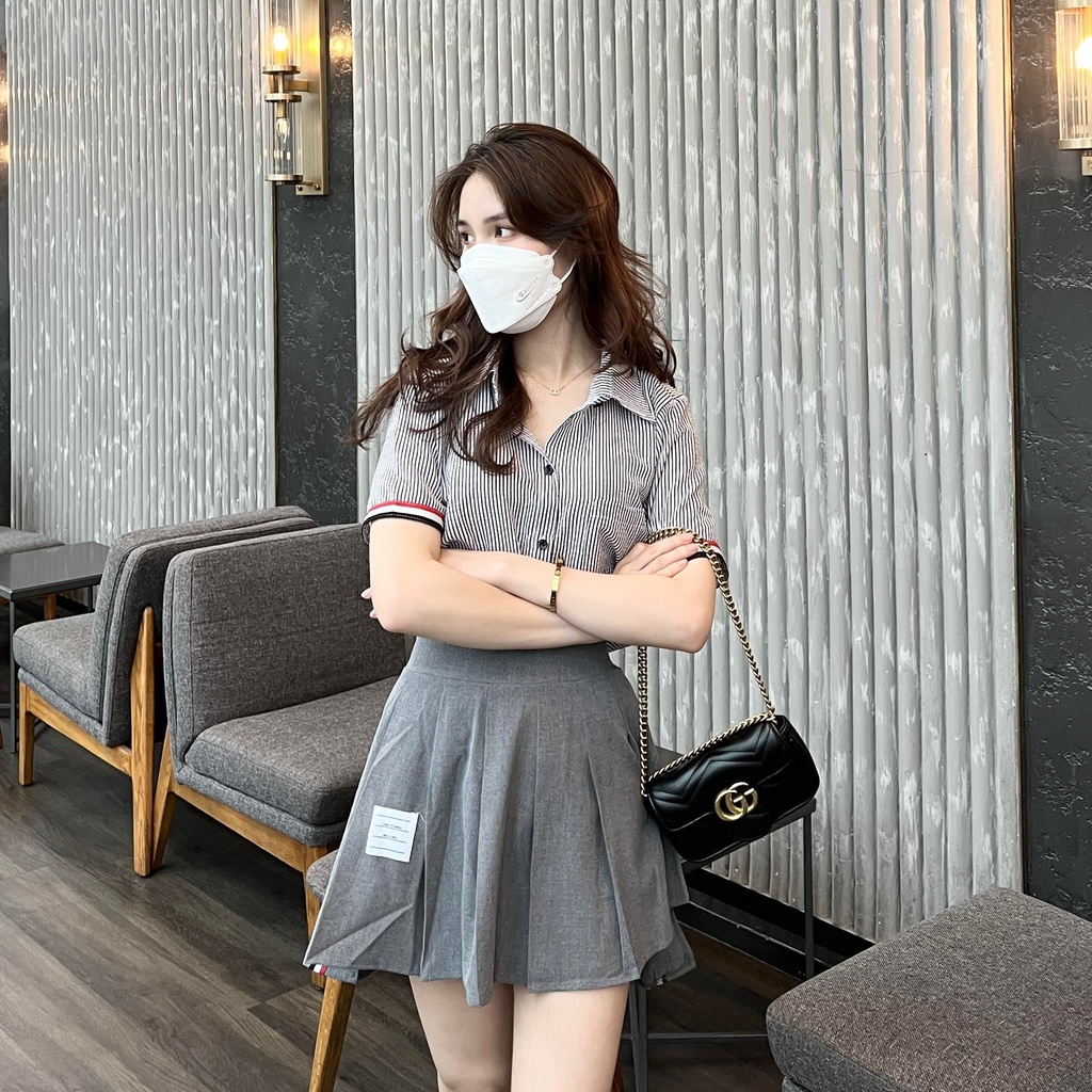 Set áo sơ mi kẻ cộc kèm chân váy Miho House