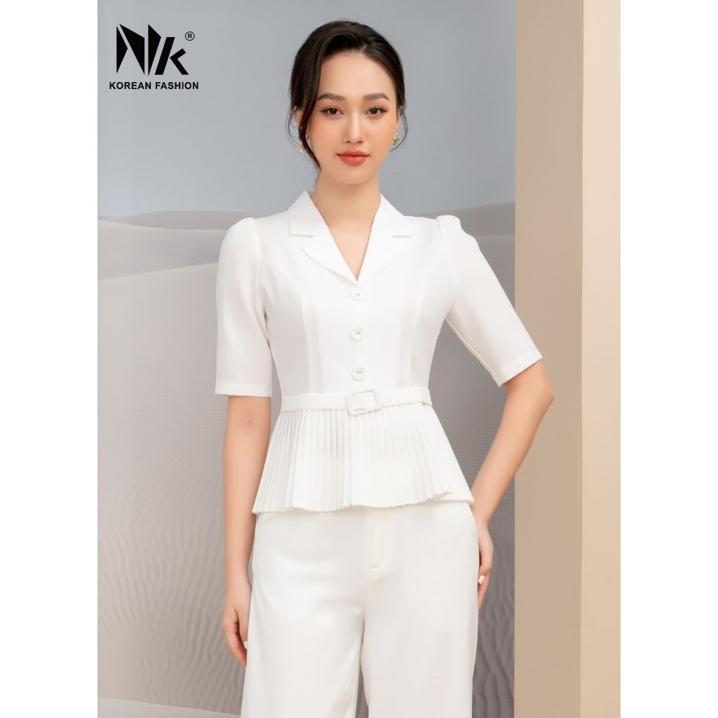 Áo Ký Giả Peplum Dập Ly NK Fashion Kiểu dáng Tay Ngắn, Chất Liệu vải Mềm Mịn,Phong cách Hàn Quốc NKFSM2110001