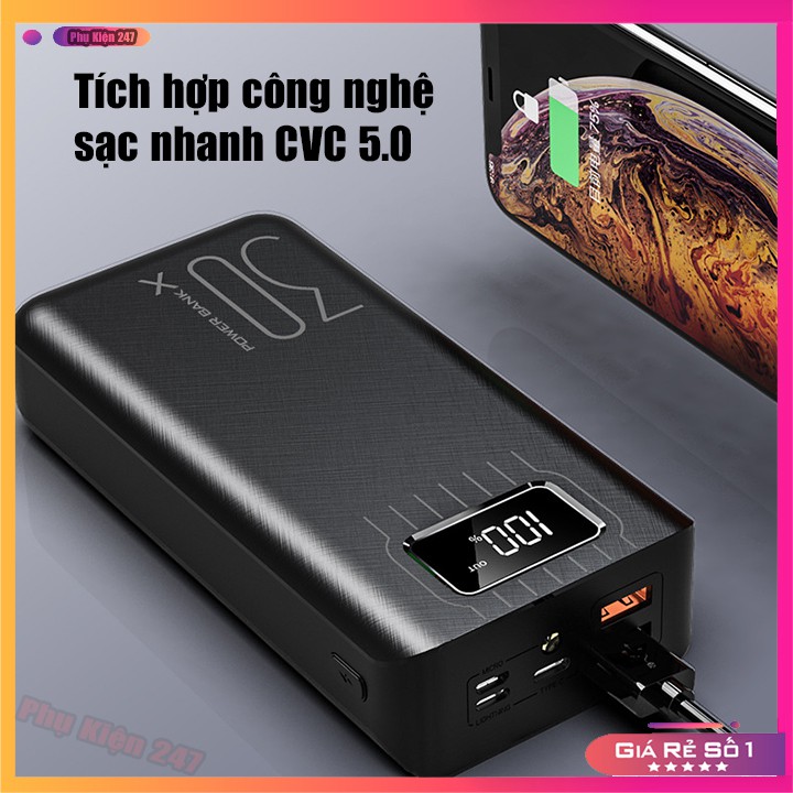 Pin sạc dự phòng 30000mah với màn hình led hiện rõ thông số pin đi kèm 2 cổng sạc dễ dàng tiện sạc nhiều điện thoại