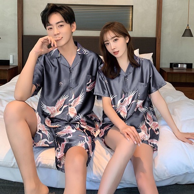 Bộ Đồ Ngủ Ngắn Tay Bằng Lụa Mát Thời Trang Mùa Hè Dành Cho Nữ Và Nam