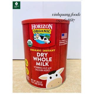 Sản phẩm dinh dưỡng HORIZON ORGANIC DRY WHOLE MILK 870G - Sữa tươi nguyên kem dạng bột hữu cơ.