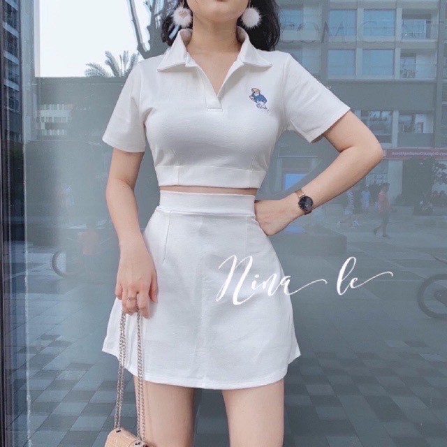 💖 MẪU HÓT 💖 Set Bộ Váy Chữ A Kèm Áo Croptop Có Cổ Bao Xinh- S065, Đồ Bộ Nữ, Hình Thêu Có Kèm Lót Trong