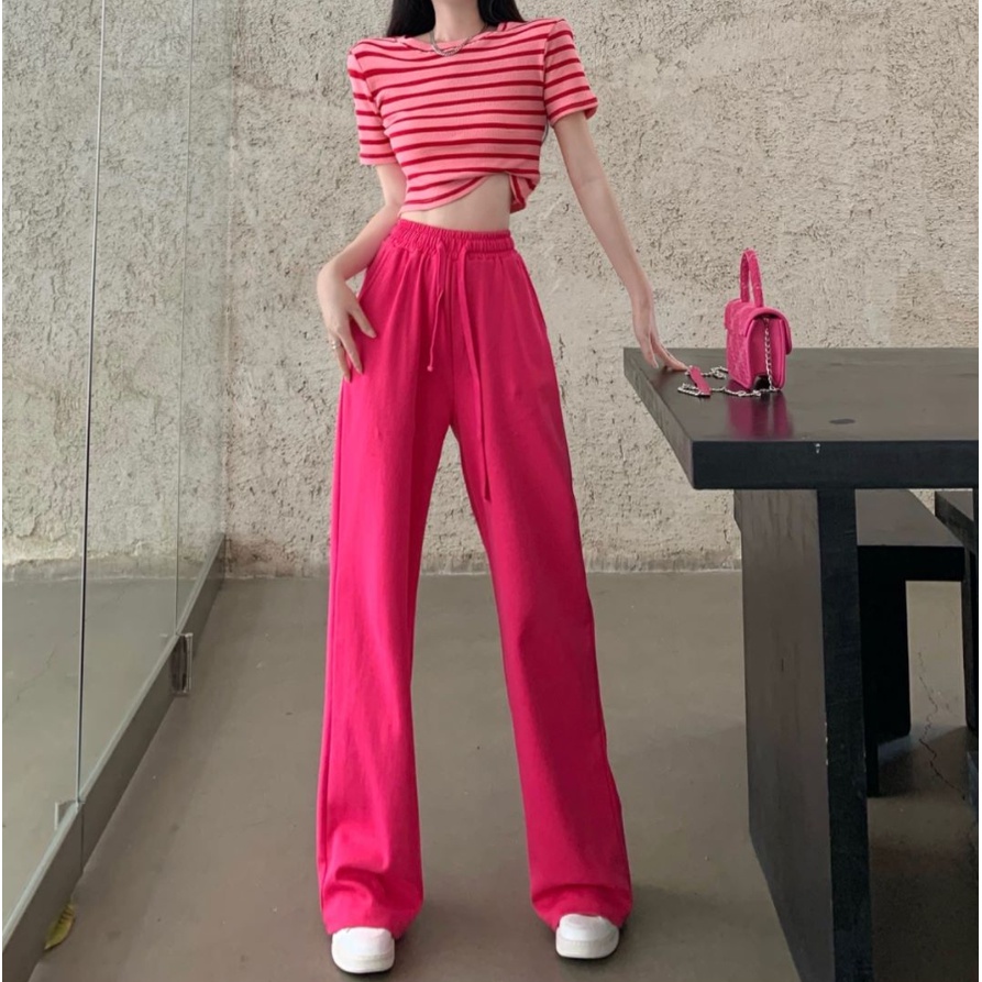 Set áo thun tay ngắn kẻ sọc phối quần dài thời trang mùa hè năng động (có bán lẻ)