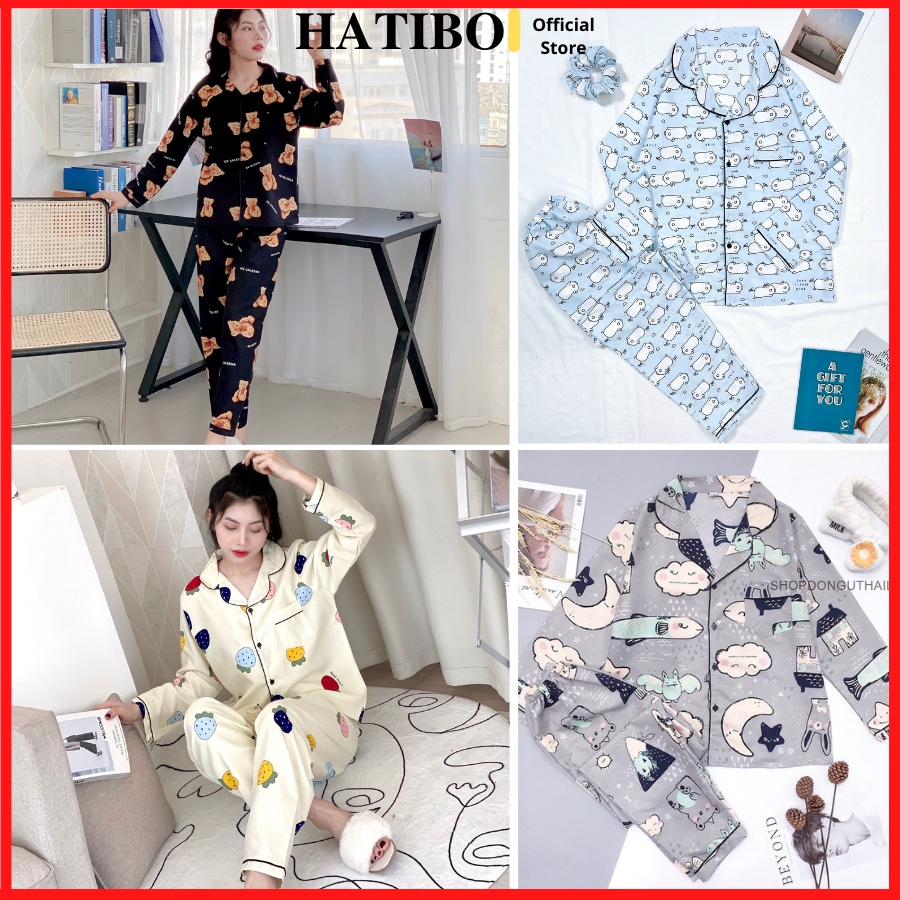 Đồ ngủ nữ mặc nhà pijama dài tay [XẢ HÀNG] HATIBO ở cữ sau sinh, bộ quần áo ngủ loại 1 mềm mát bigsize