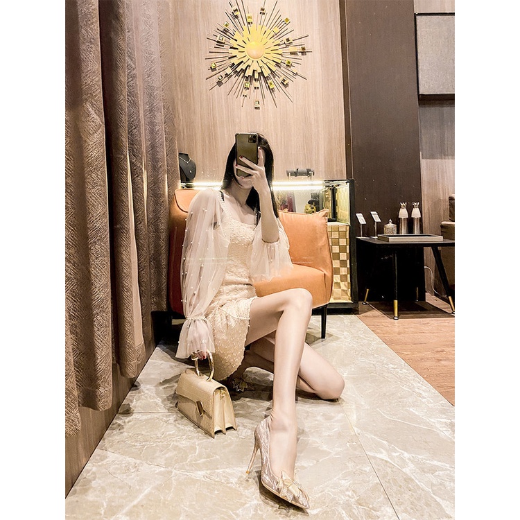 Giày Cao Gót Mũi Nhọn Đính Đá Pha Lê Thời Trang Mới 2022 Cho Nữ Giày Cao Gót Nơ  Fairy Bow Knot Baotou Crystal High Heels